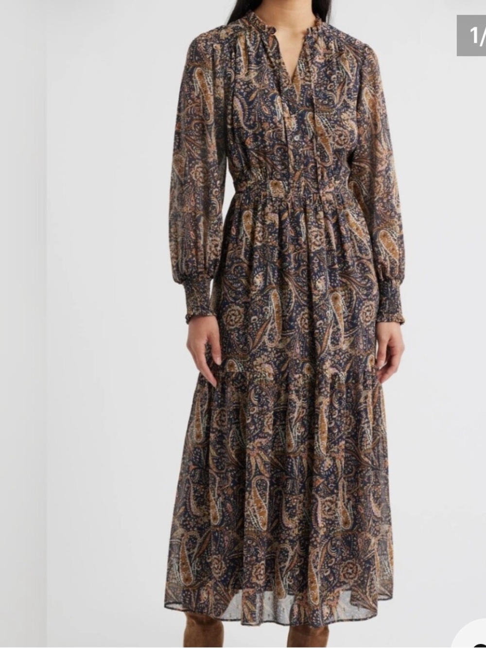 Long sleeve paisley metallic dress by Sam Edelman